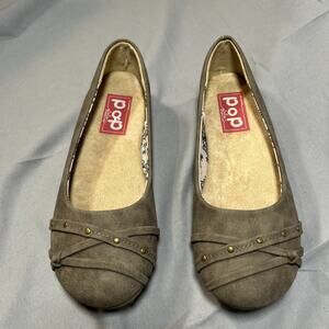 POP W 3M Faux Suede GAZER Ballet Flats Slip On Distressed Braided Strap Brown